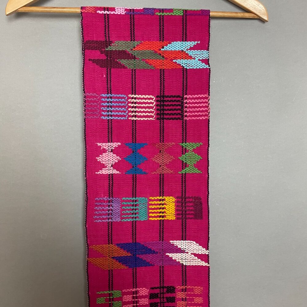 Guatemalan Table Runner Woven Long Pink Geometric Pattern Home Decor Handmade - Picture 2 of 15